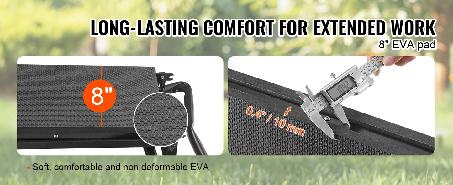VEVOR Garden Kneeler and Seat 330 lbs Load Capacity 8/10" EVA Wide Pad Foldable Garden Stool  Kneeling Bench for Gardening
