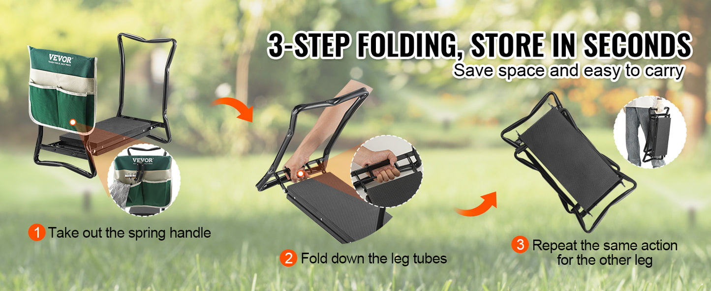 VEVOR Garden Kneeler and Seat 330 lbs Load Capacity 8/10" EVA Wide Pad Foldable Garden Stool  Kneeling Bench for Gardening
